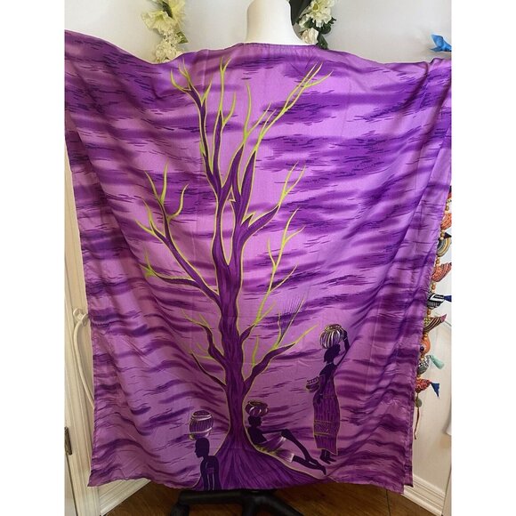 Vtg Metropolitan Purple African OS House Dress Kaftan V Neck Mrs. Roper Muumuu - Picture 13 of 16